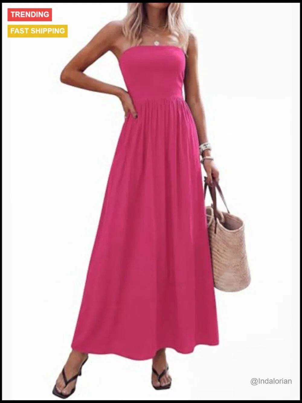 Strapless Maxi Dress with Pockets Flowy A-Line Summer Dress - Picture 2 of 7